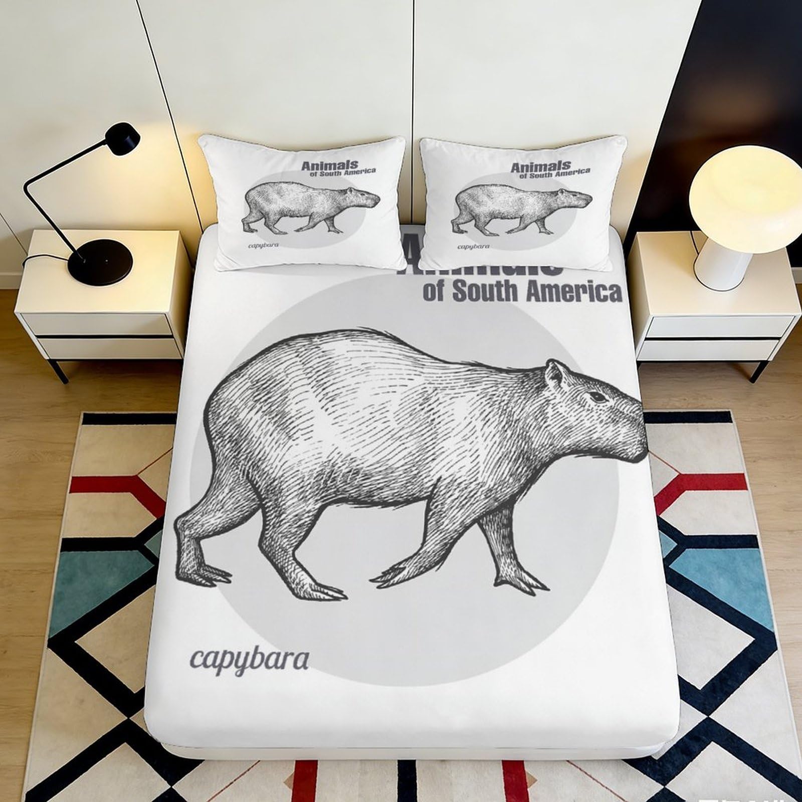 3D Printed Capybara Animals Fitted Sheet Microfiber Soft Anti-Slip Bed Cover for Bedroom Dorm Guest Room Decor 90x200x25cm