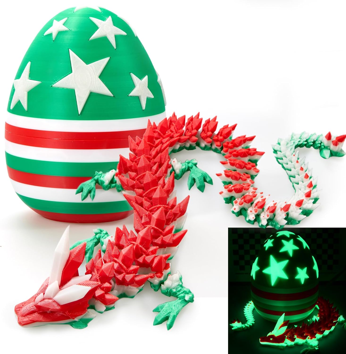 Cinderwing3D 19 Inch Large 3D Printed Dragon, 3D Dragon Egg Glow in the Dark, Big Dragon in Egg, 3D Dragons Fidget Toy Gift for Kids Boys Teen Girl