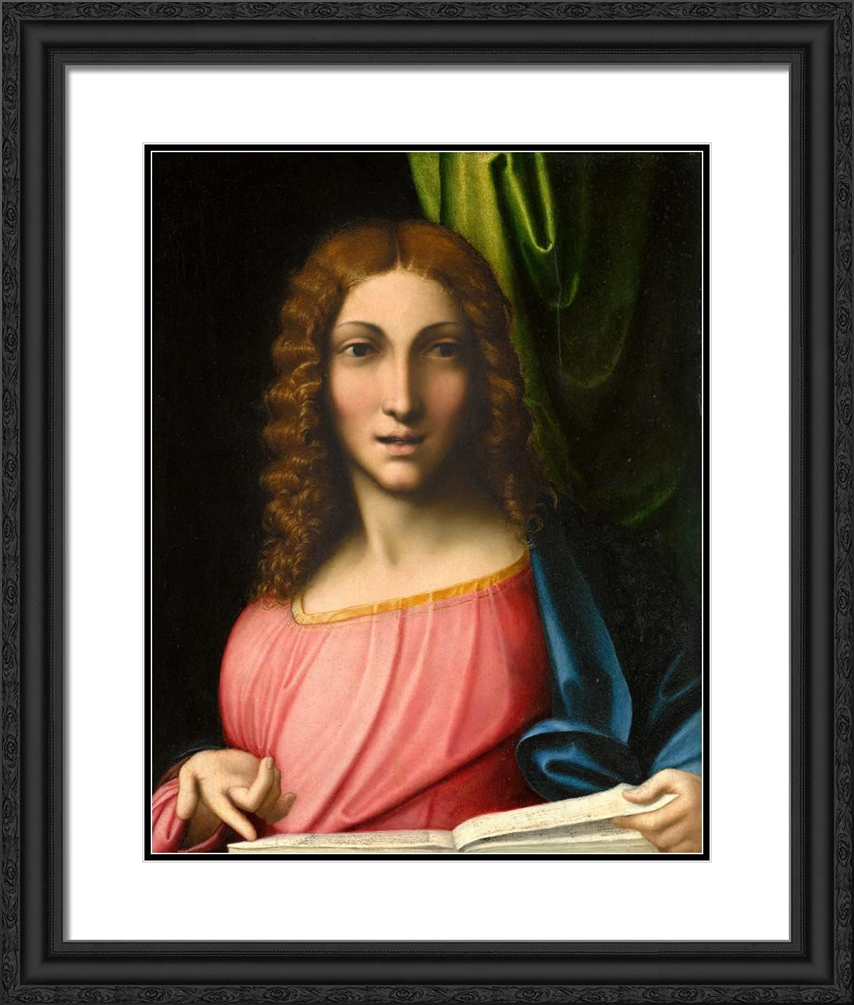 ArtDirect Correggio 20x23 Black Ornate Framed Art Print with Double Matting Titled: Salvador Mundi ll