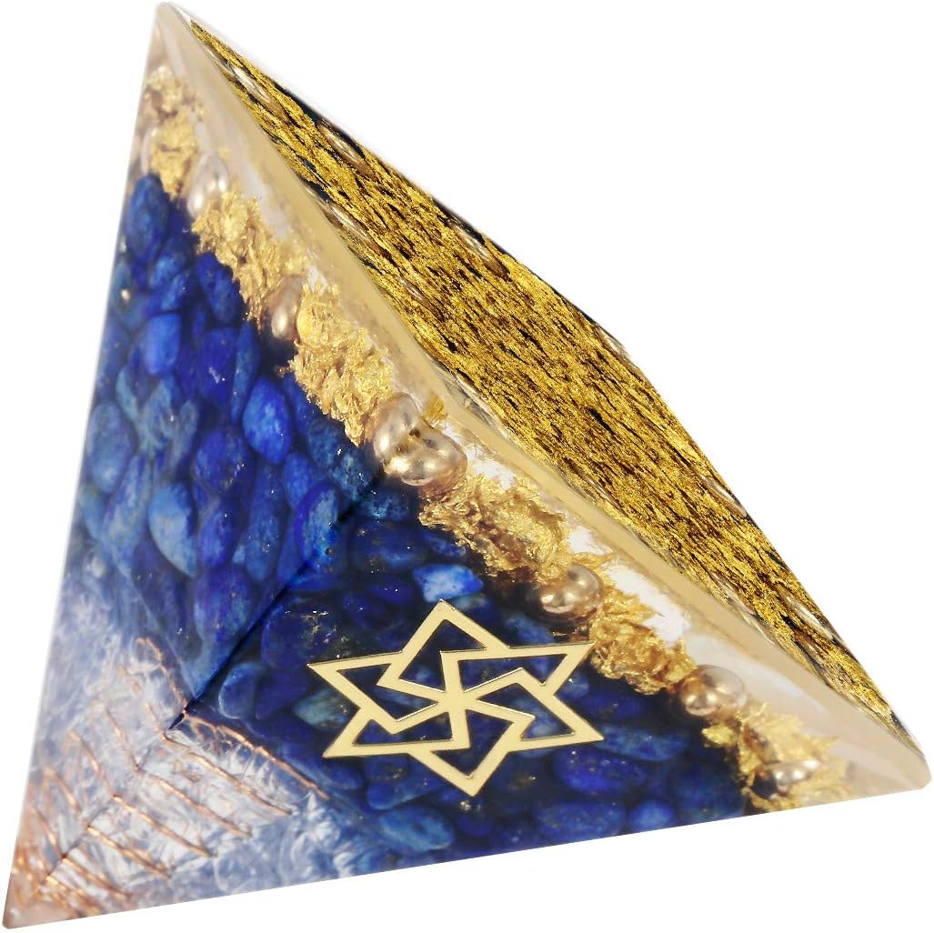 Nupuyai Lapis Lazuli Chakra Healing Crystal Pyramid for Protection Copper Star of David Reiki Energy Figurine for Meditation Stress Relief - Image 4