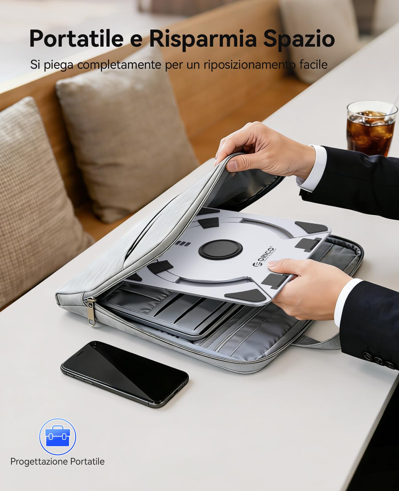 ORICO Supporto PC Portatile Regolabile, Laptop Stand Ventilato con Base Girevole a 360°, Supporto Laptop Ergonomico Pieghevole per Scrivania, Compatibile con Notebook da 10-17" - NS1, Argento
