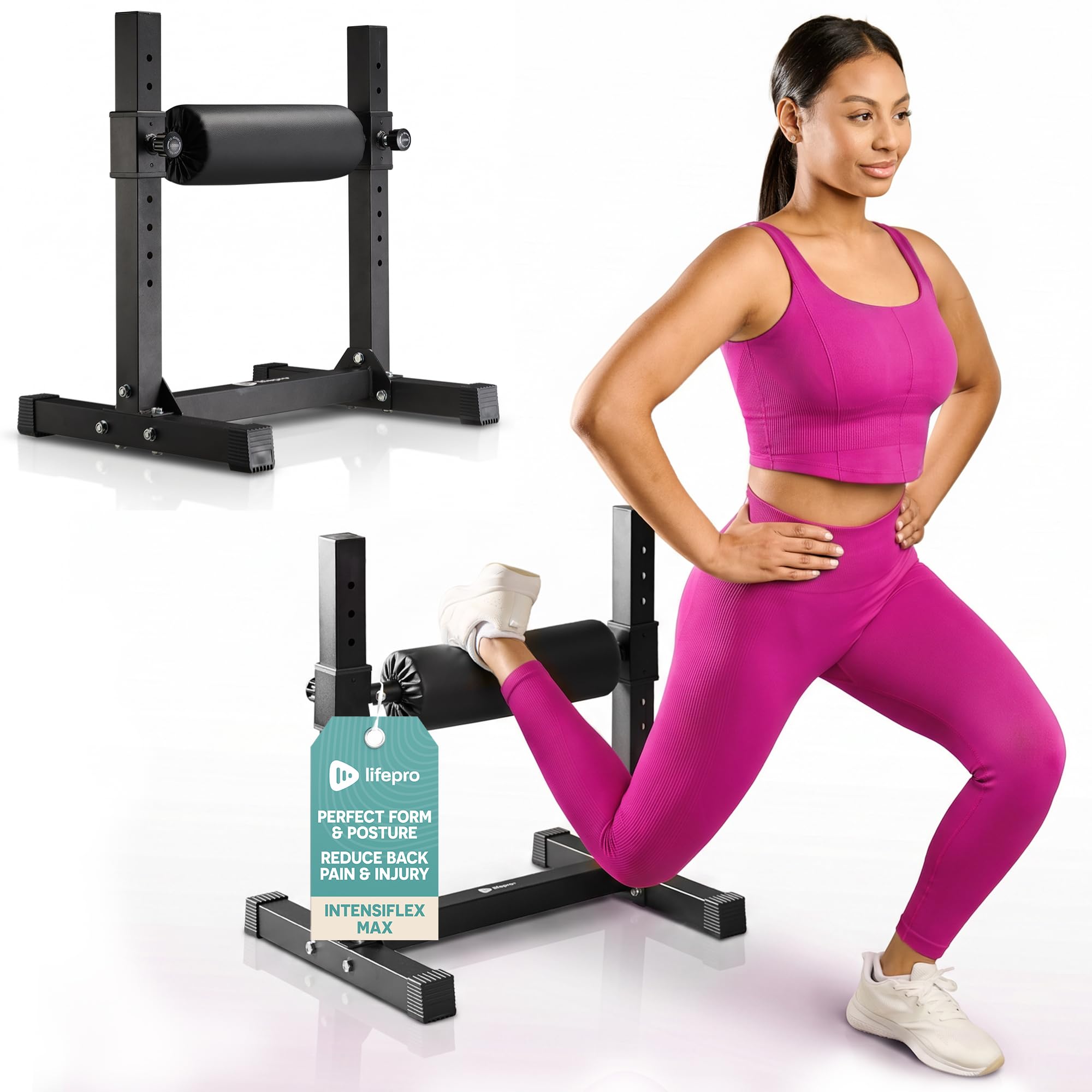 Lifepro Support de squat fendu bulgare – Durable, stable et léger – 7 hauteurs de rouleau réglables et rembourrage confortable pour un confort prolongé – Charge maximale de 150 kg