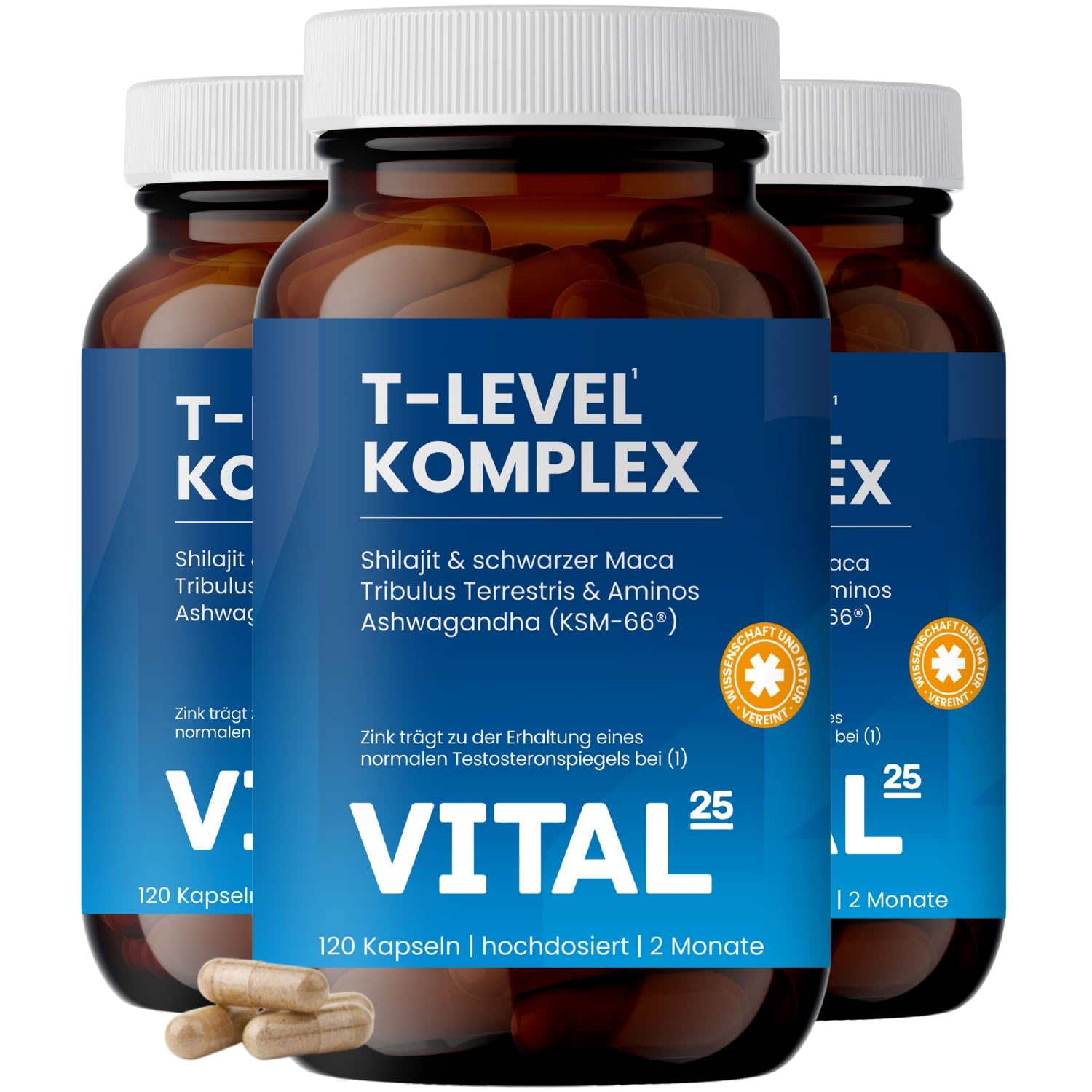 T-Level Testosteron¹ Kapseln mit Shilajit, Ashwagandha KSM-66®, Maca schwarz, Bockshornklee, Tribulus, Cordyceps, Bor, Vitamin D, Aminos - 360 Kapseln für 6 Monate