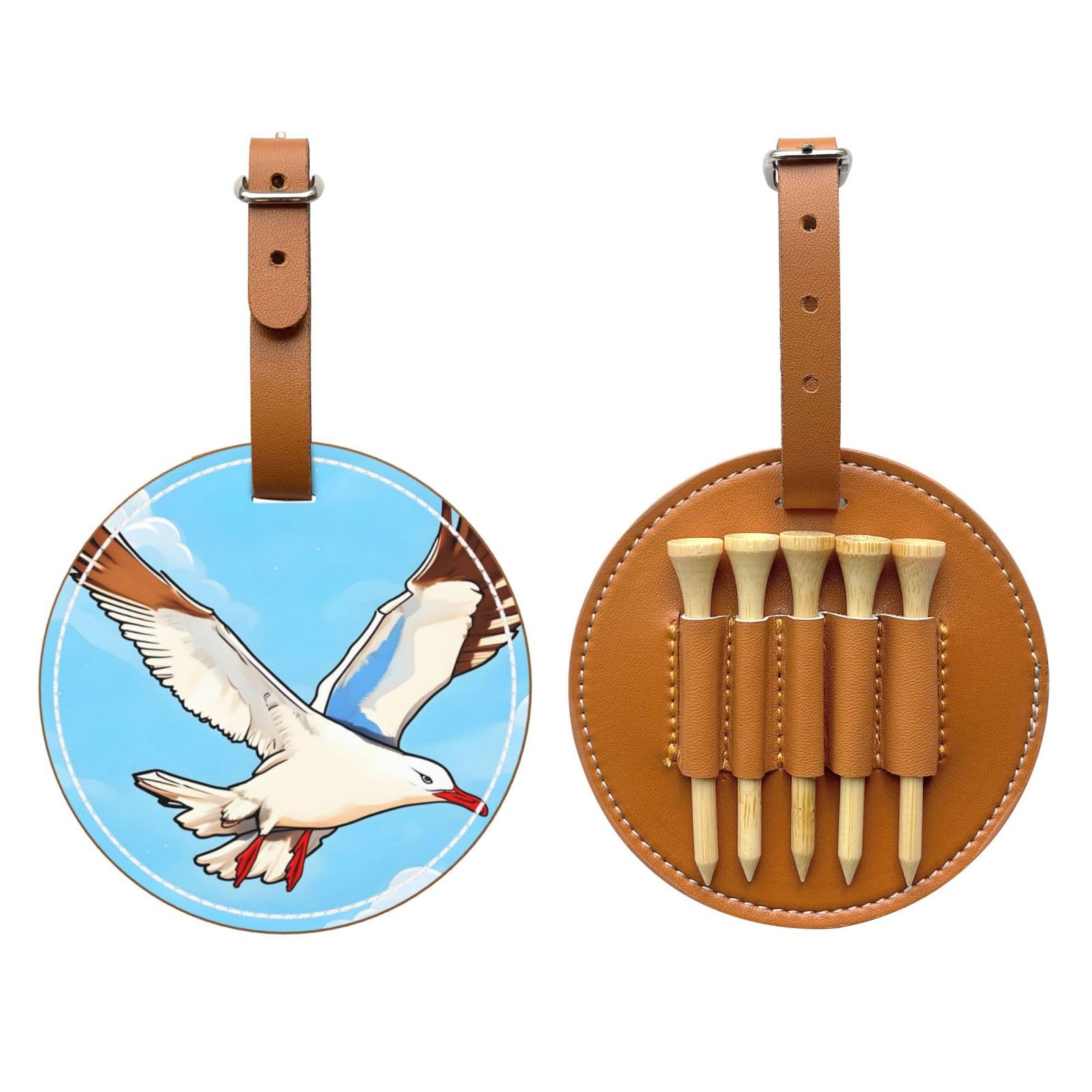 Flying Seagulls Brown Printed Golf tee Storage Bag - Portable Design, Easy to Organize tee