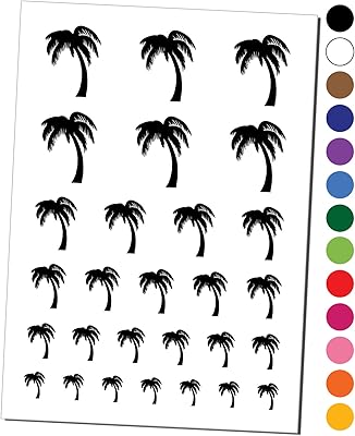 Palm Tree Tropical Solid Temporary Tattoo Water Resistant Fake Body Art Set Collection - Black (One Sheet)