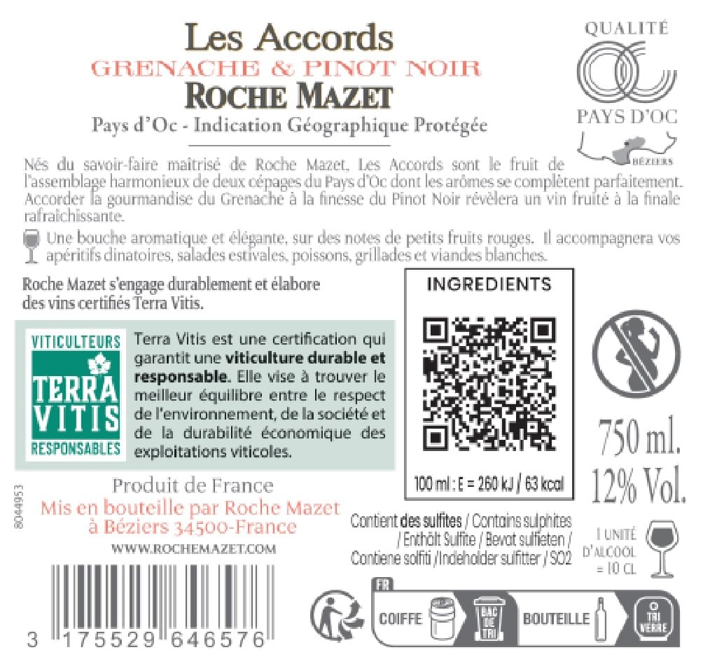 Les Accords de Roche Mazet - Garnacha Pinot Noir - IGP Pays d'Oc - Vino Rosado - Terra Vitis - 6 botellas x 75 cl