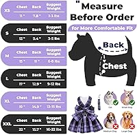 Vista 2 de PETCARE Vestido de perro a cuadros con pajarita y arnés para perros pequeños, gatos, niñas, lindos vestidos de princesa para perro, primavera