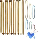 7 Pairs Bamboo Knitting Needles Set, 10Inch Long Smooth Long Wooden Knitting Needles(4-10mm) Single Point Straight Wood for Scarves, Blankets, Hats – Gift for Knitting Enthusiasts/Beginners