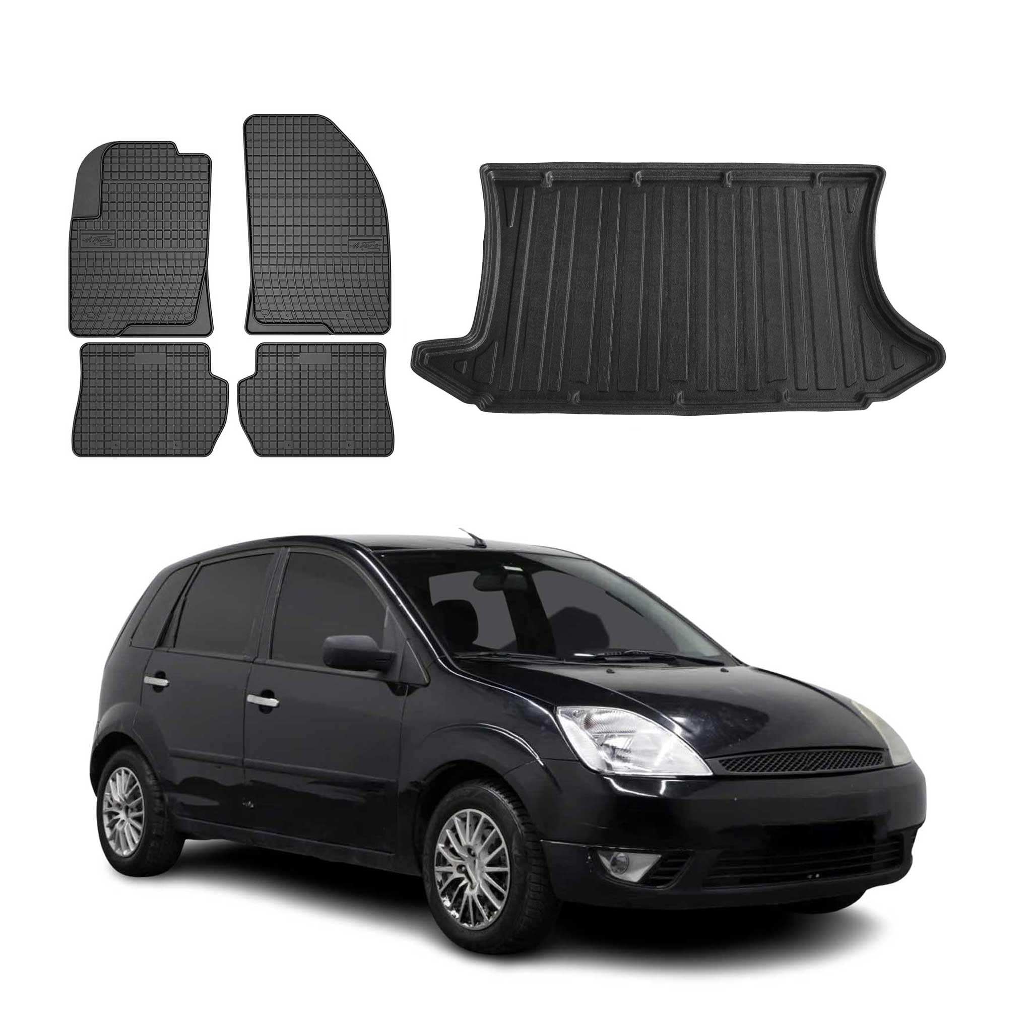 OMAC Dywaniki & Mata Bagażnika Zestaw kompatybilny z Ford Fiesta 2001-2008 Hatchback Guma 5X