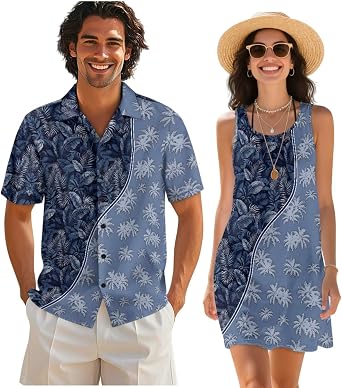 Matching Hawaiian Outfit Summer T-Shirt Dress Beach Dresses for Women Vacation Swim Suits Cover Ups Mens Shirt