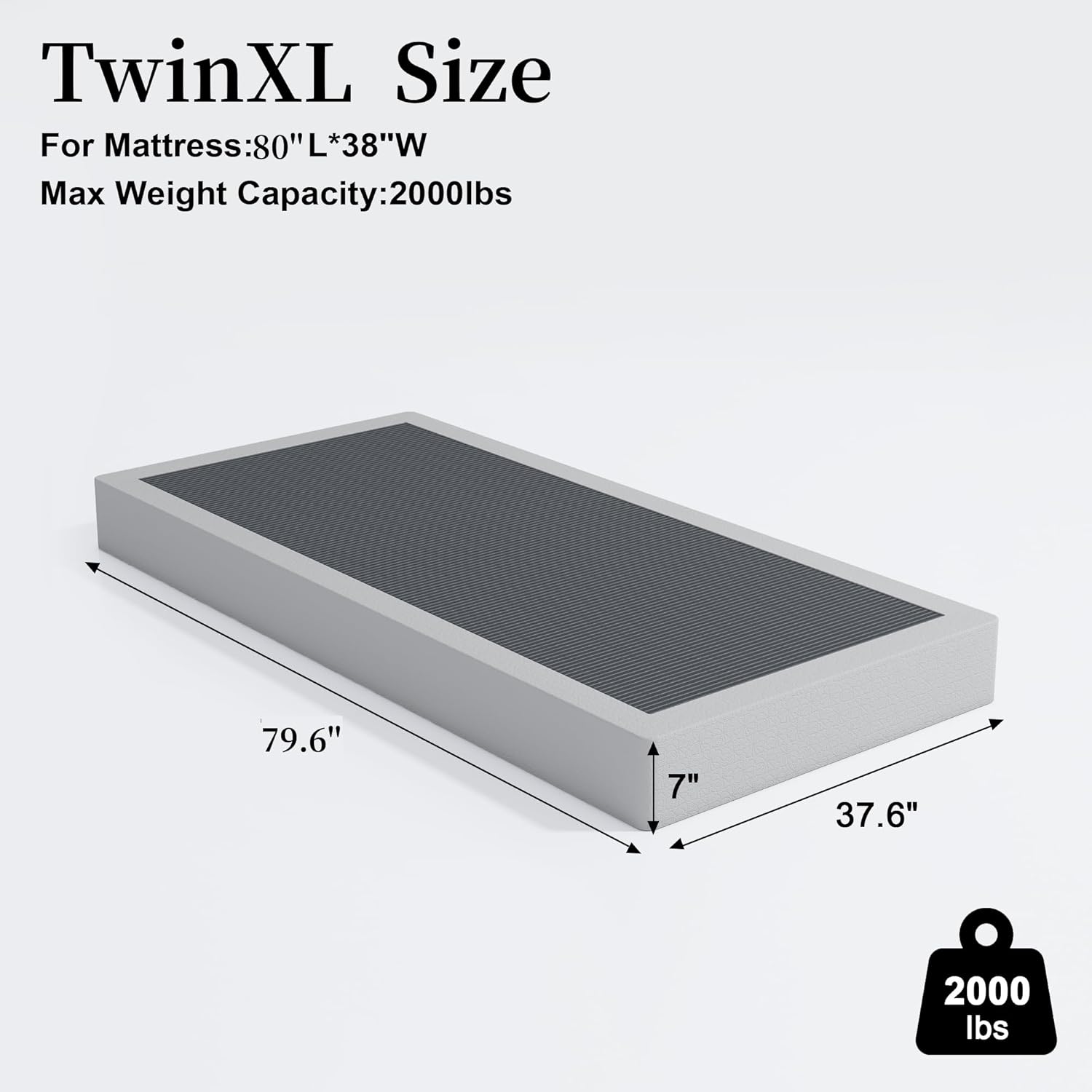 Box Spring Twin XL Size Bed 7 Inch, Easy to Assemble, Heavy Duty Mattress Foundation, Sturdy Metal Bed Base Twin XL 7 Inch