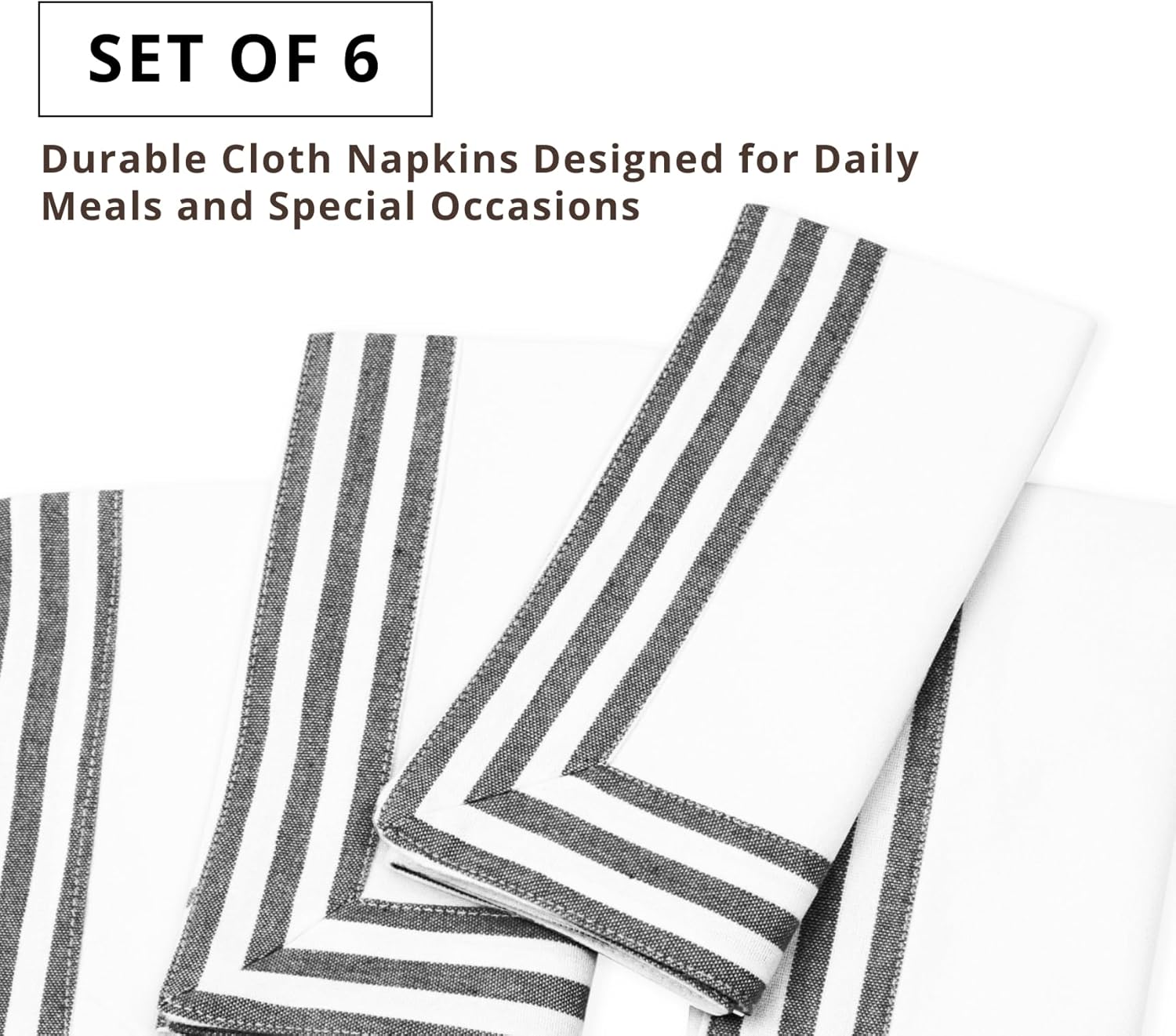 PurpleEssences Black and White Cloth Napkins - 18x18 Inch Set of 6-100% Cotton Elegant Hemstitch Dinner Napkins with 1.5" Stripe Edges, Durable, Washable - Spring Easter Summer Table Décor - Image 6