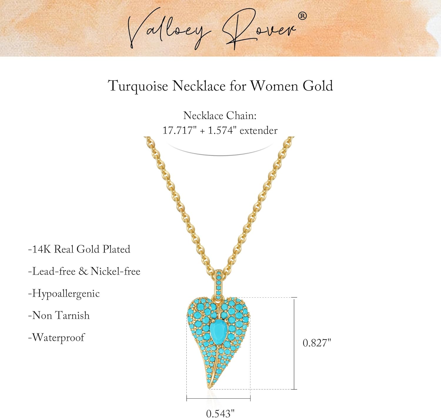 Valloey Rover Turquoise Necklaces for Women-Charm Gold Pendant Necklace 14K Gold Plated Dainty Statement Pendant Necklaces Turquoise Jewelry Gifts for Women - Image 5