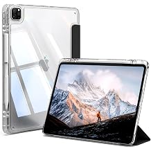 Clear Case for iPad Pro 12.9 Inch 2022/2021/2020/2018 with Pencil Holder, Shockproof Cover with Hard Clear Back Shell, Auto Sleep/Wake, Black