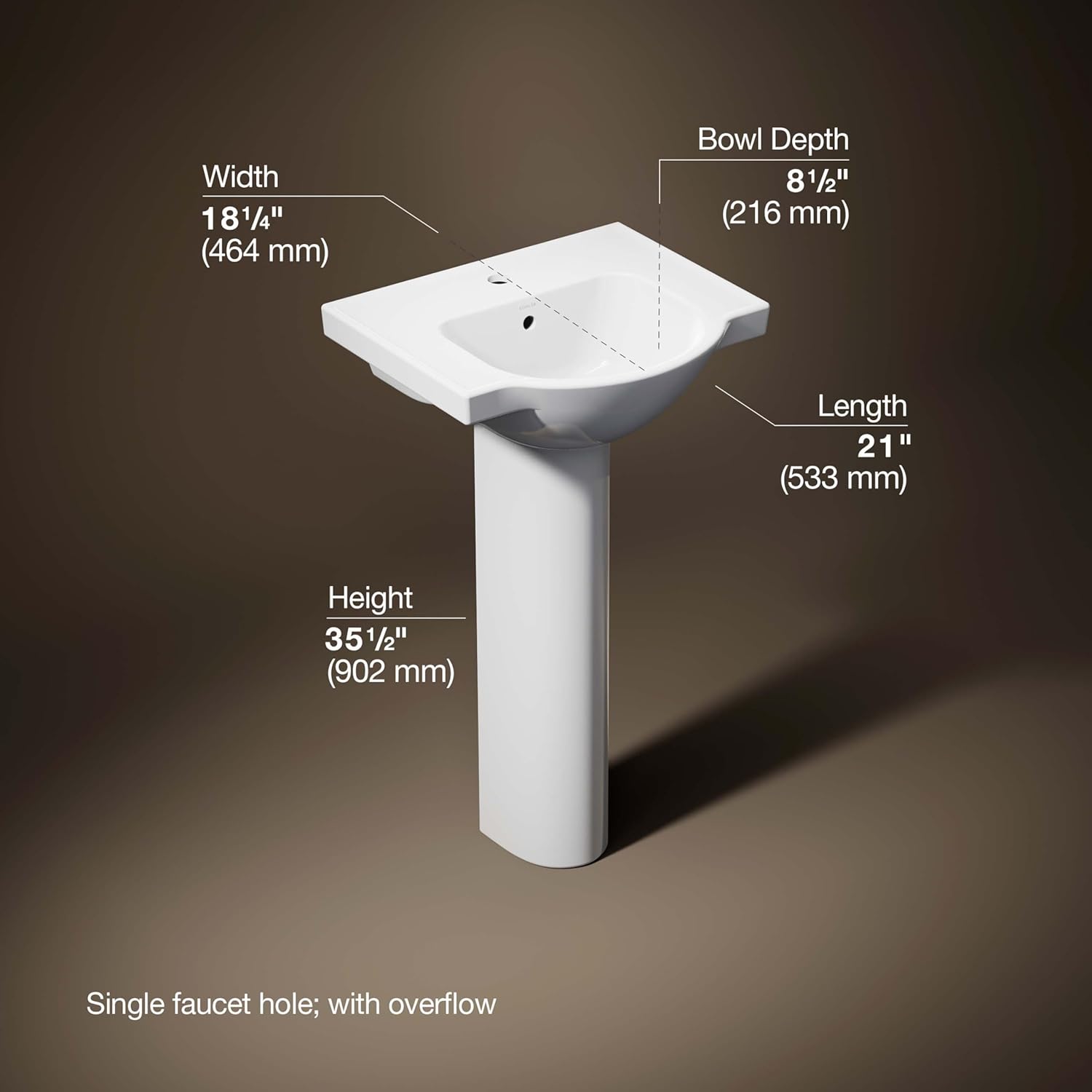 Kohler 5265-1-0 Veer 21" pedestal bathroom sink with single faucet hole