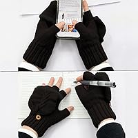 Vista 74 de Beurlike Guantes de invierno para mujer, de lana cálida, a prueba de viento, convertibles, sin dedos Negro