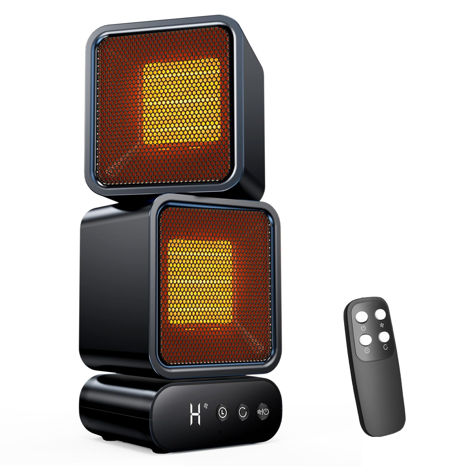 Dual-Head Space Heater,Portable Electric Heaters for Indoor Use with Thermostat and Remote,270° Oscillation,12H Timer,5 Modes,1400W PTC Ceramic Fast Safety Heat for Office Desk Home Bedroom