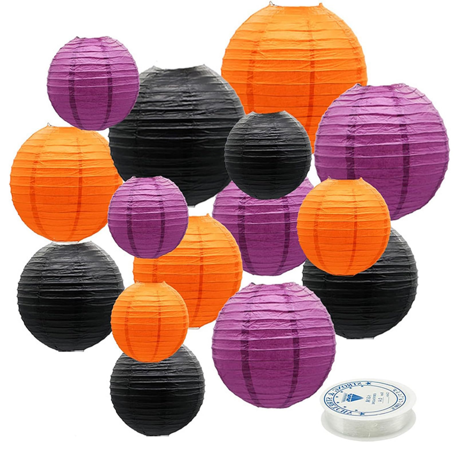 15 Pcs Paper Lanterns Decorative,Halloween Themed Colorways Chinese Hanging Paper Lantern Assorted Size of 4'' 6