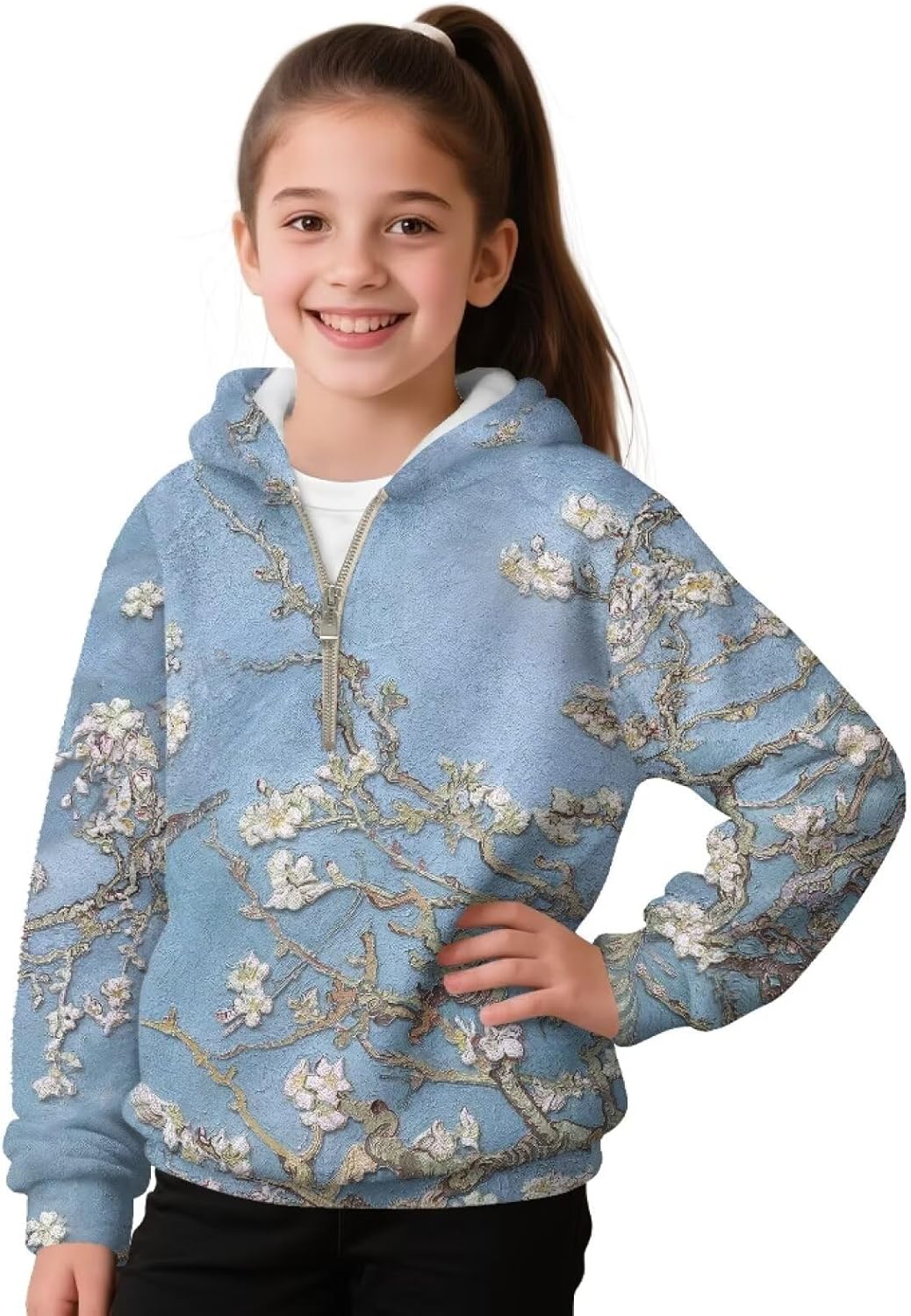 Hoodies for Girls 4-15 Quarter Zip Pullover Sweatshirt, Girls Long Sleeve Tops Warm Loose for Winter Warmth