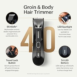 MANSCAPED The Lawn Mower 4.0, Electric Groin Hair Trimmer, Replaceable SkinSafe Ceramic Blade Heads, Waterproof Wet/Dry Clippers, Rechargeable, Wireless Charging, Male Hygiene Grooming Razor