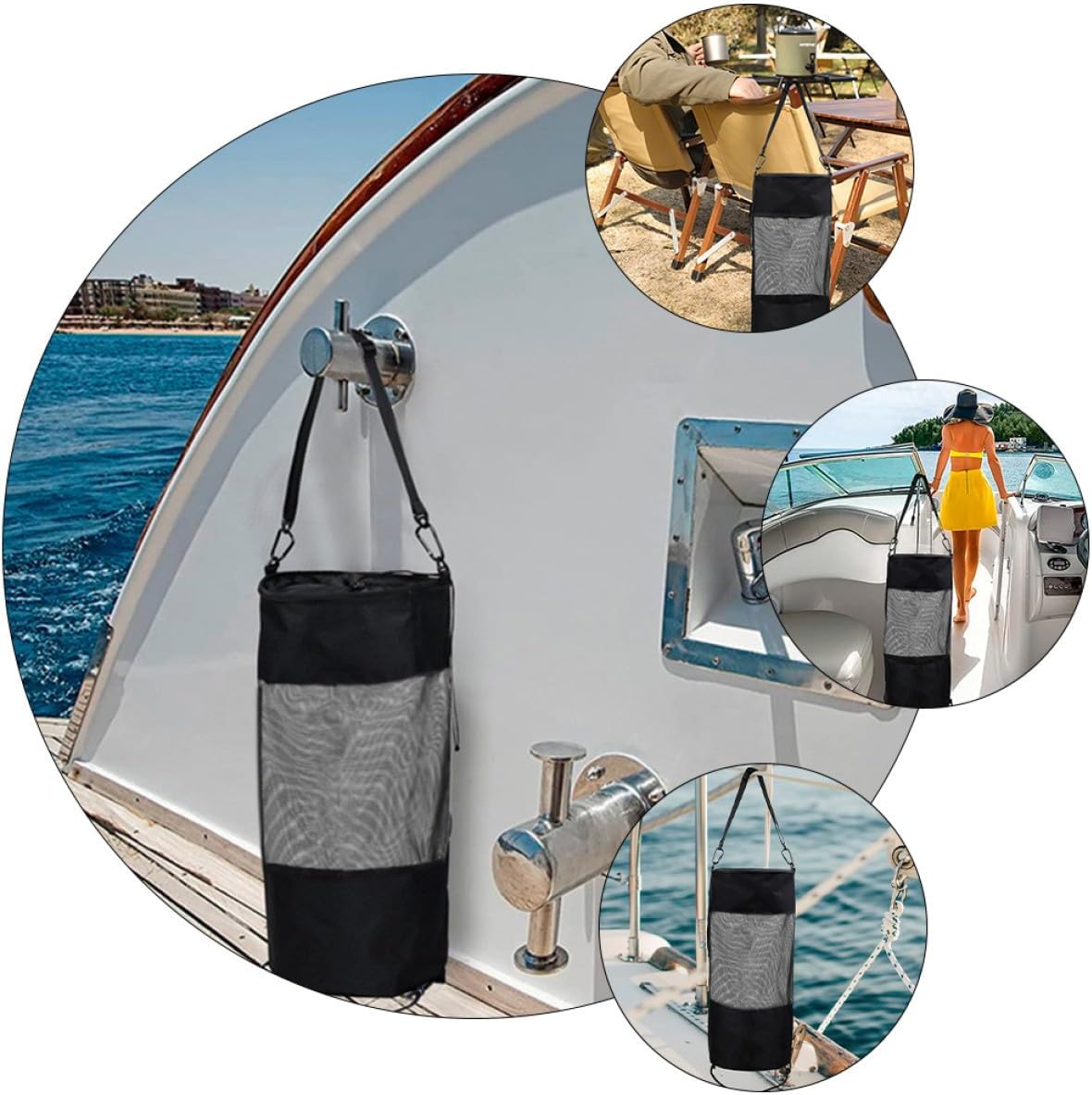 YARNOW Fishing Boat Accessories Mesh Bag Trash Trapper Waste Pouch Camping Storage Black image 3