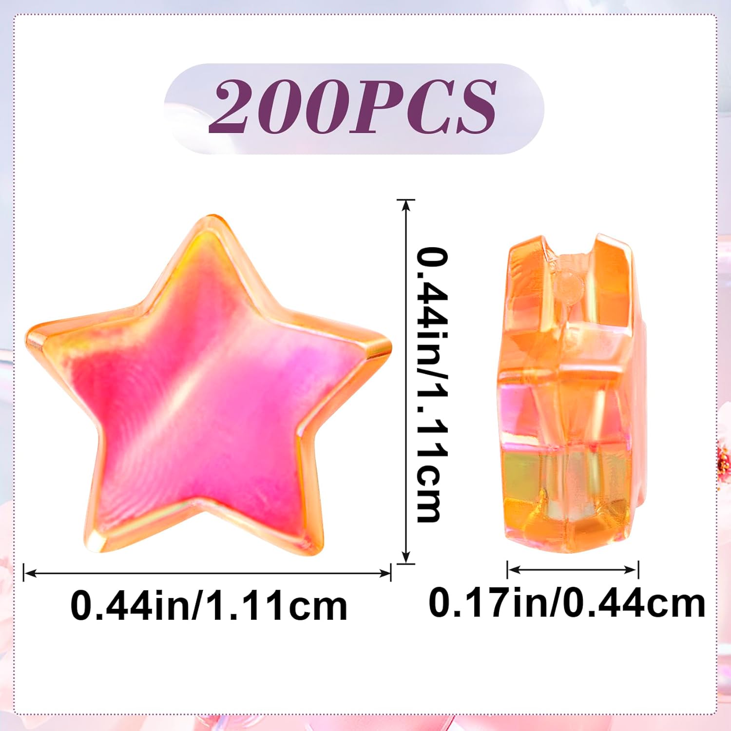 OIIKI 200 PCS Acrylic Star Shape Beads, 11mm Charming Beads for DIY Jewelry Craft Making Necklace Bracelet Supplies - Orange - Image 2