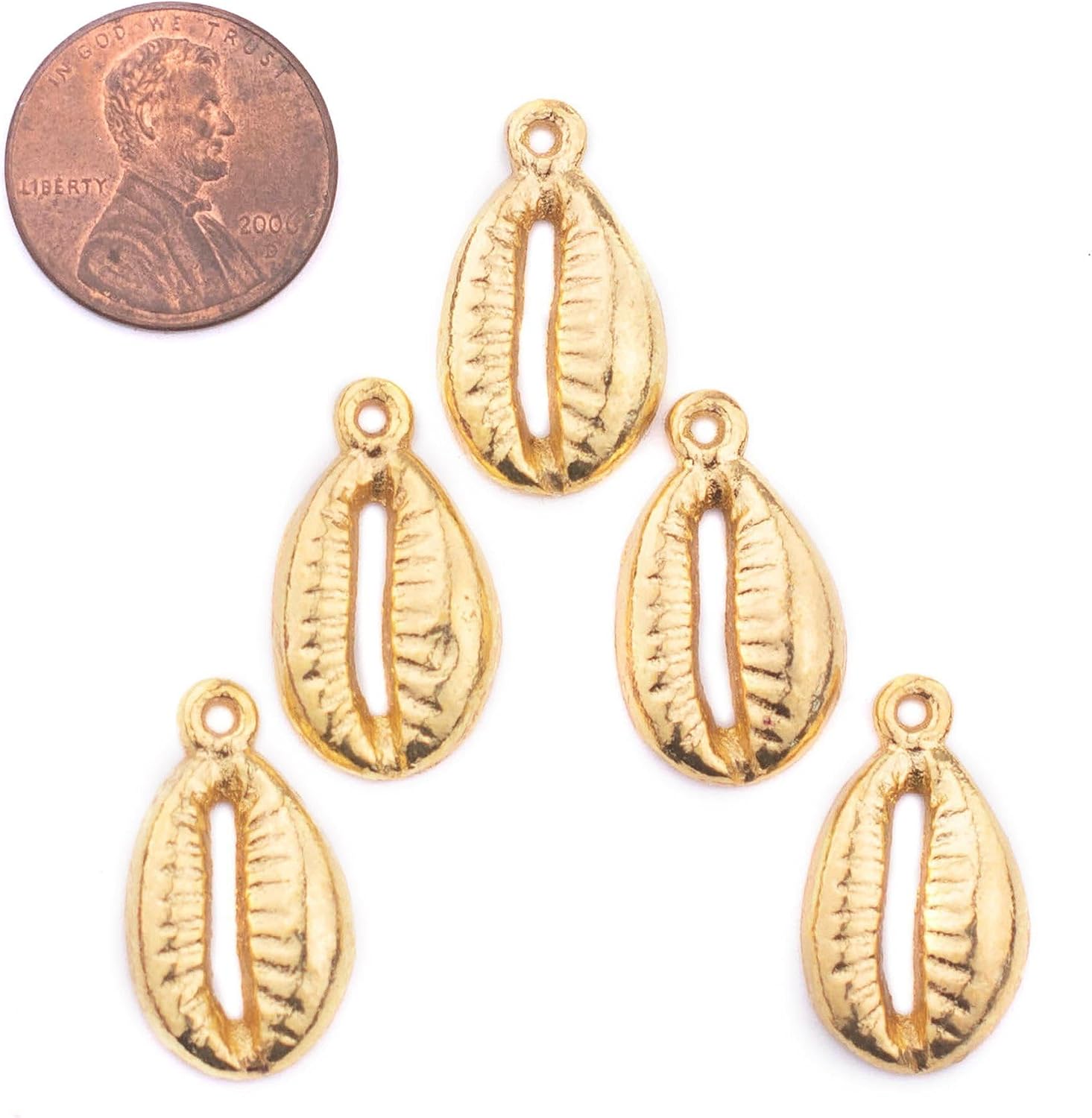The Bead Chest Gold Cowrie Shells (Set of 5): Metal Beads for DIY Crafts & Jewelry-Making Inspired by African Sea Shells