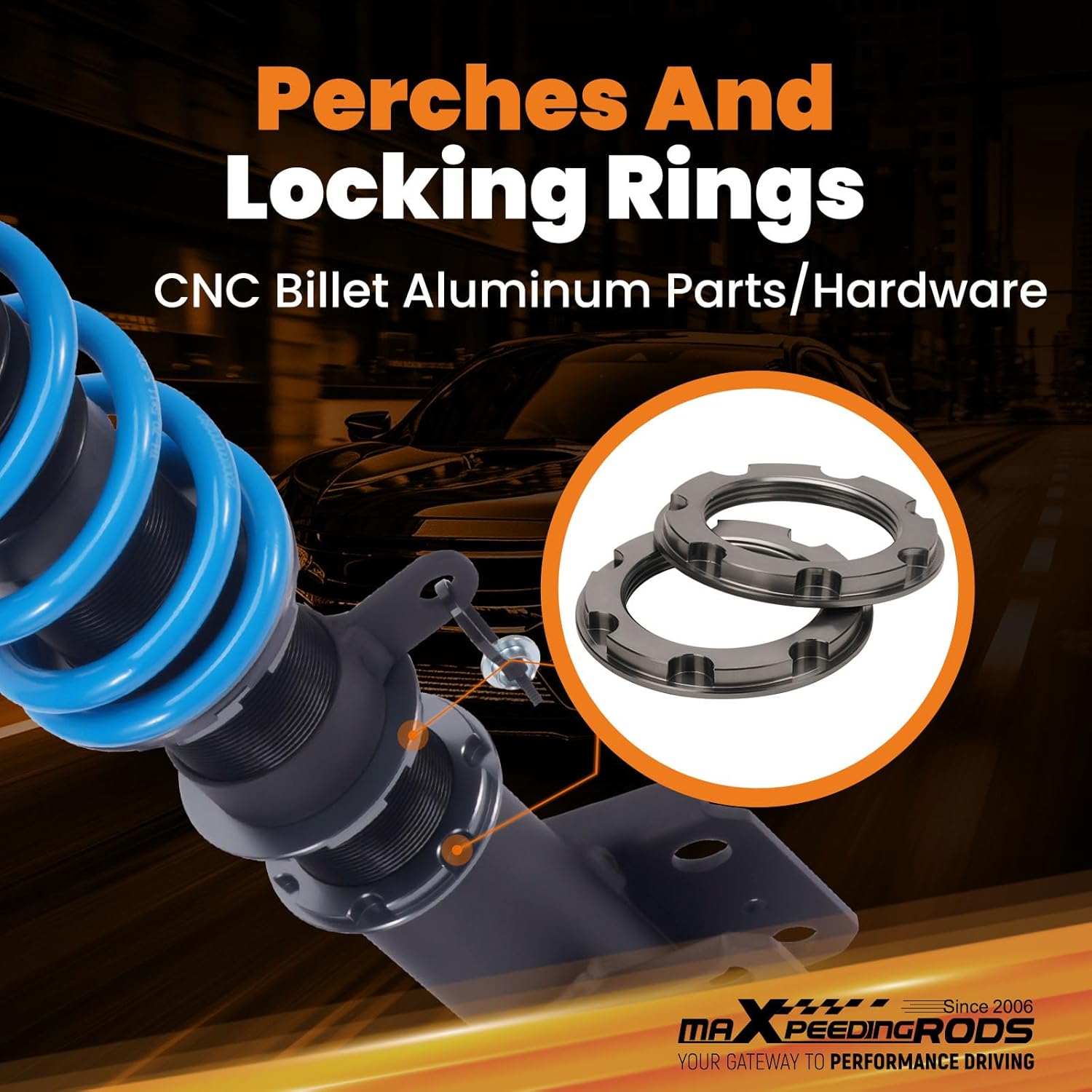 maXpeedingrods Coilover for Honda Pilot 2003-2008, 24 Levels Damper Adjustable Coilovers Suspension Kit Strut, Height Adjustable T6 Upgraded Lowering Kits Blue