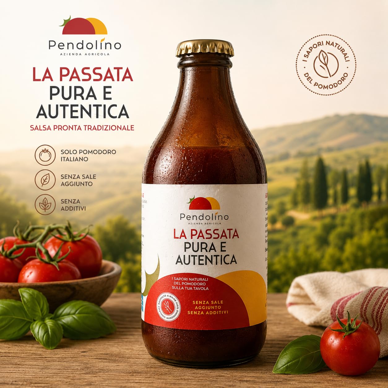 Passata Pura e Autentica di Pomodoro 320 g -100% Pomodoro Siciliano Siccagno– Senza Sale e Conservanti – Agricola Pendolino (9, 2880, grammo)
