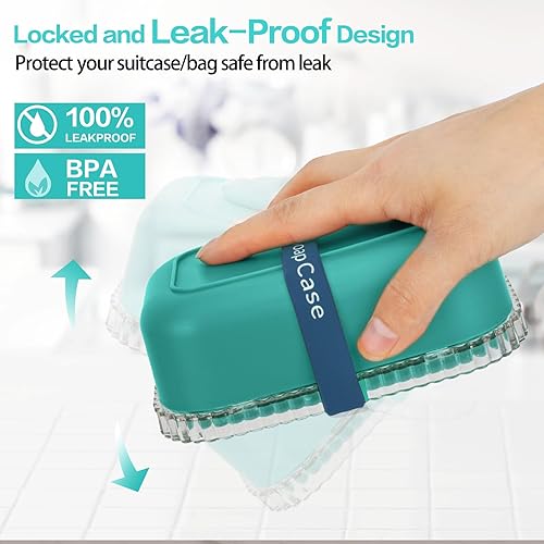 Miniatura 3 de Soporte para jabón, contenedor de viaje con tapa, sellado fuerte, a prueba de fugas, plato portátil con bolsa y banda de silicona, estuche de bar