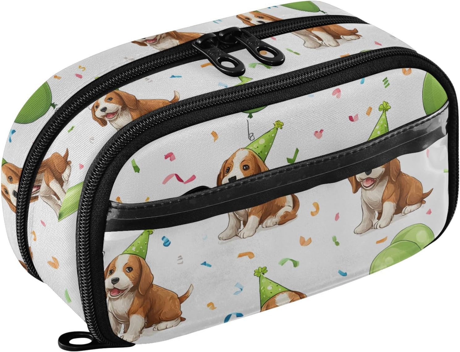 ALAZA Green Balloon Puppy Pattern Large Capacity Pencil Case, Aesthetic Stationery Organizer Bag with Clear PVC Window, High Capacity Pen Pouch with Dividers for School Office Travel