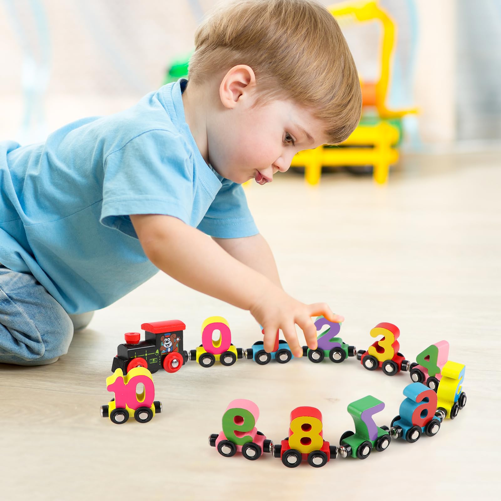 jacootoys Jacoboys 12PCS Enfants en Bois Aimant numéro Train Set, 3-5 Ans Bambin numéro Voiture, garçons et Filles Montessori Toy Gift