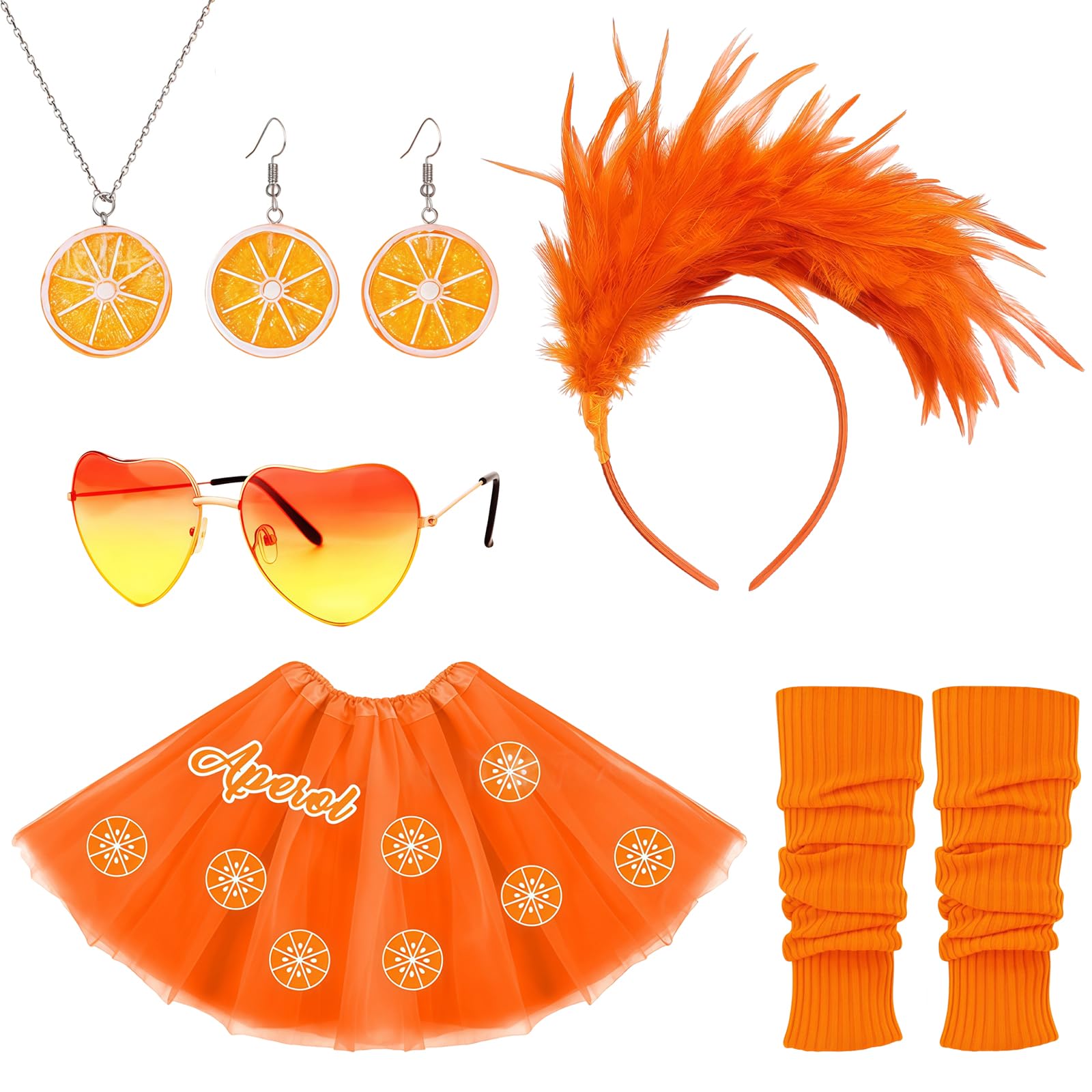 GWAWG 6 Pieces Aperol Women's Costume Spray Accessories with Headband Tulle Skirt Orange Earrings Glasses Necklaces High Stocking Fancy Dress Costumes for Carnival Masquerades Stage Perform (Skirt) — image 1