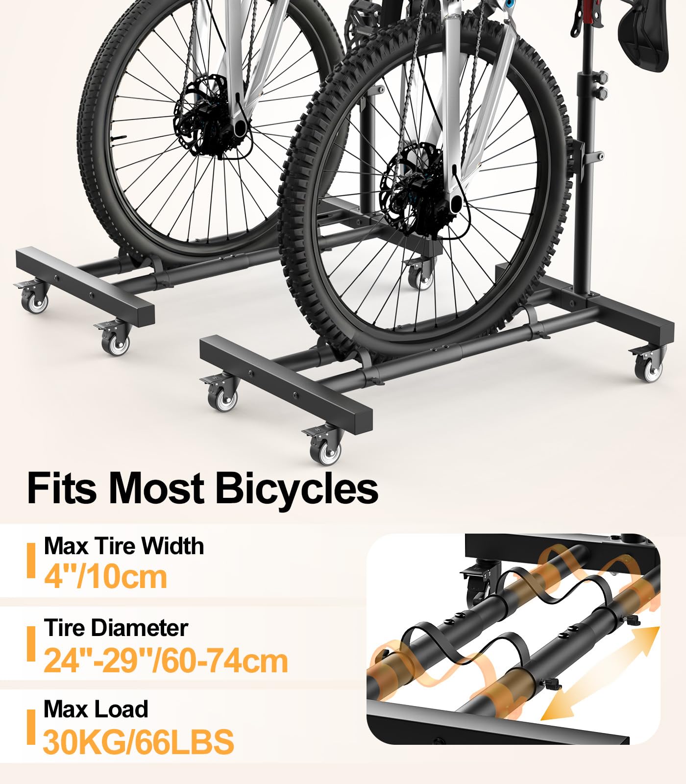 Housolution Vertical Bike Stand with 360°Wheels up to 29", [1 Pack]Adjustable Height, No Drilling holds up to 80lbs, Freestanding Bike Rack for Garage & Apartment, Bike Stand Floor for MTB/Road Bikes - 5