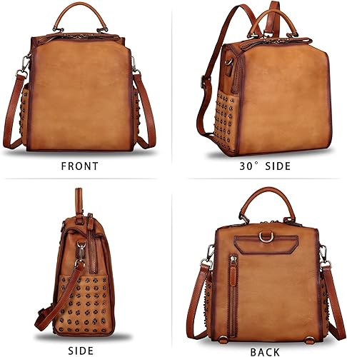 Miniatura 4 de Mochila de cuero genuino para mujer, mochila convertible para mujer, mochila cruzada casual, bolsa de hombro, bolso de mano, Marrón, Mochilas Daypack