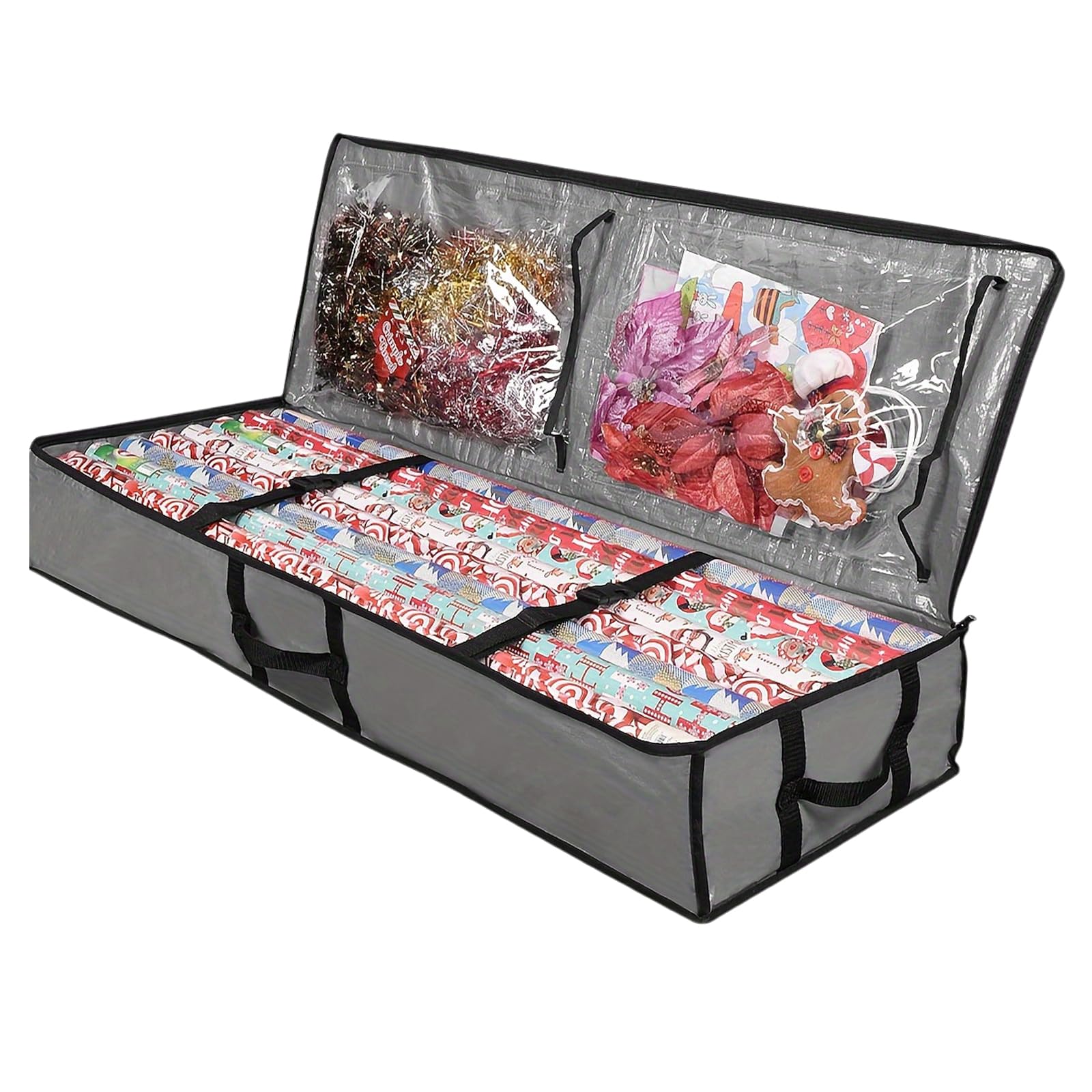 Wrapping Paper Storage Bag, Waterproof Dustproof Gift Wrap Organiser with Carry Handles, 105x35x16 cm Large Roll Holder for Supplies, Oxford Fabric Grey