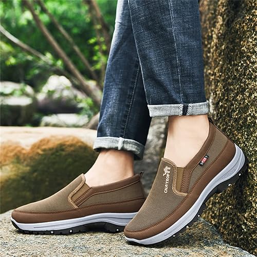 Miniatura 8 de Mocasines de lona sin cordones con soporte de arco para hombre, zapatos ortopédicos casuales para exteriores, zapatos planos para caminar y barco
