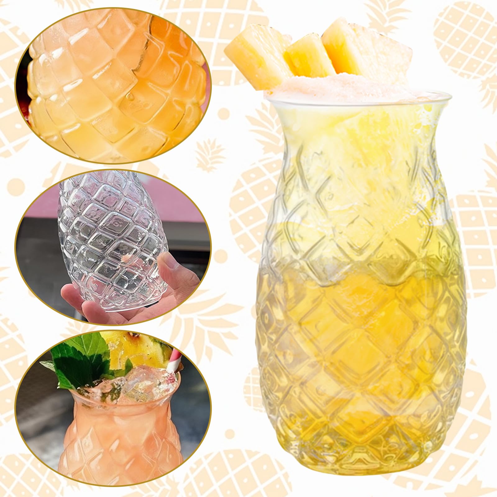 Cocktailgläser Set 6 Stück: 480 ml Ananas Gläser, Cocktail Becher für Bar, Party Weinsaft, Ananasgläser Klares Cocktailglas mit Ananas-Relief für Cocktails, Saftgläser, Longdrink-Glas