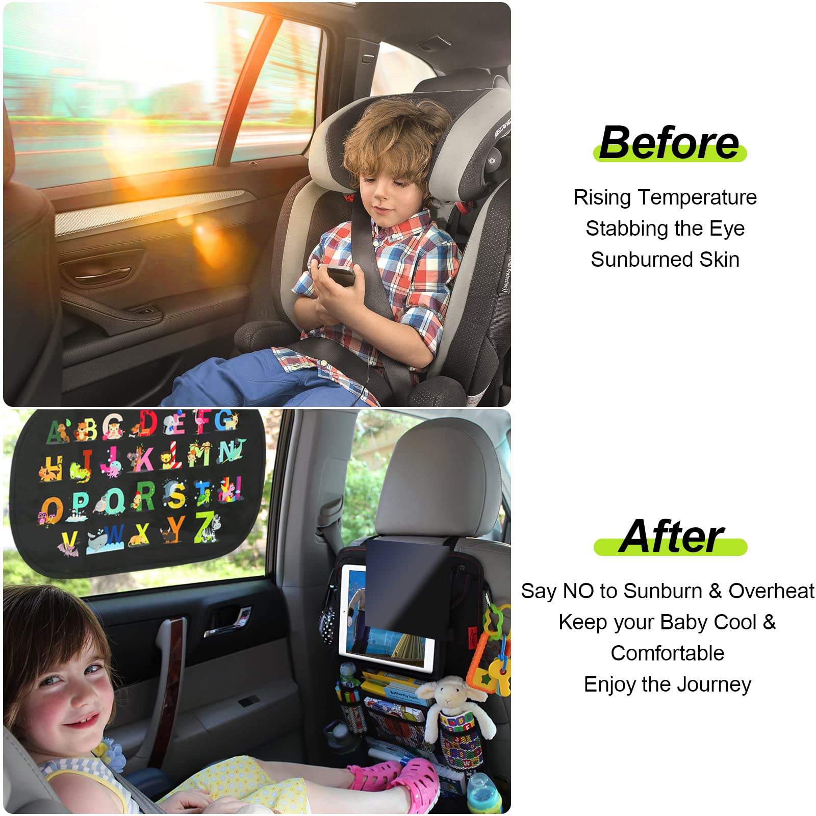 Lot De 2 Pare-soleil Voiture Bébé - Filet Extensible Noir, Protection UV - Pour Vitres Arrière