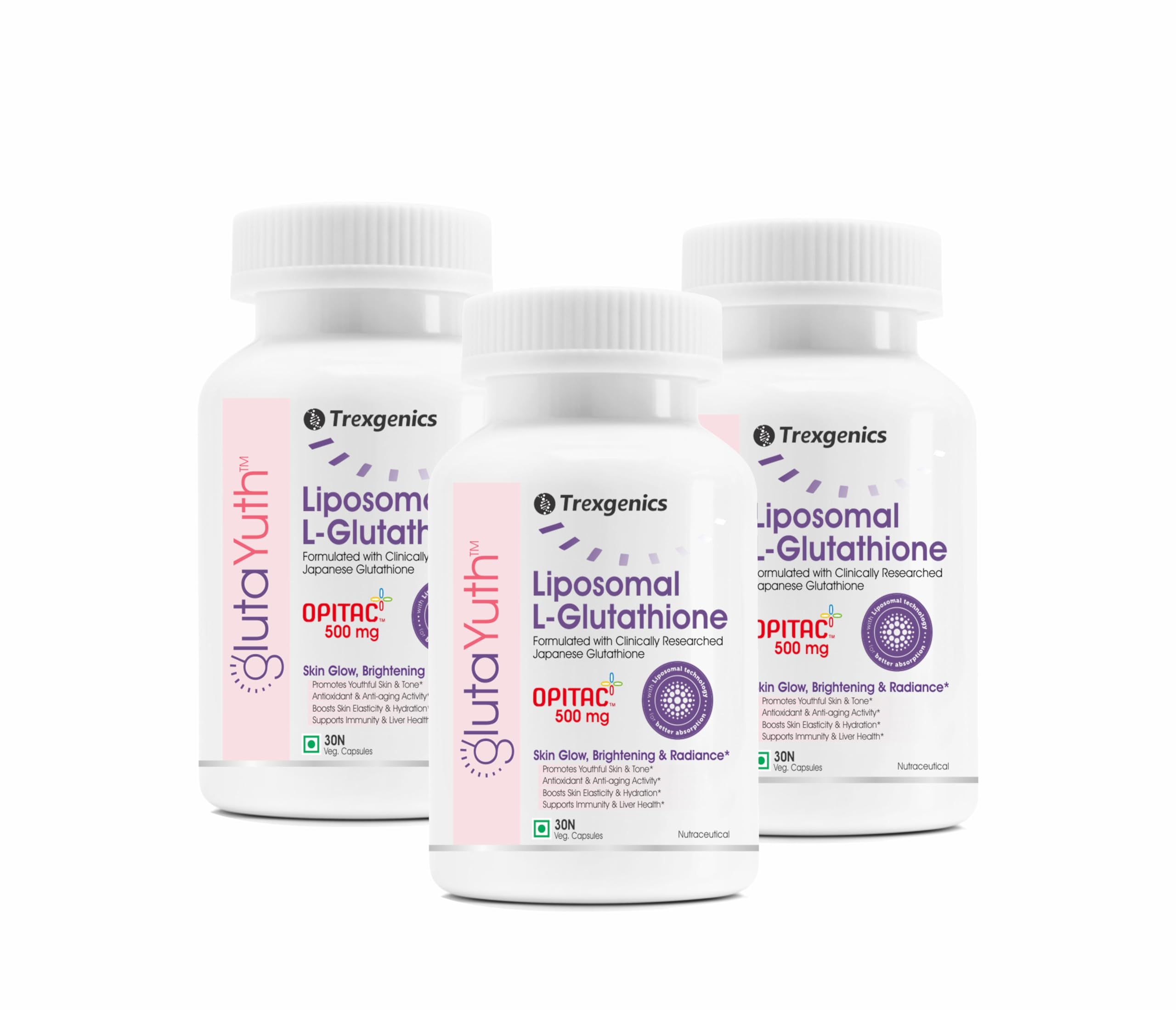 Trexgenics GLUTAYUTH Liposomal OPITAC JAPANESE L-Glutathione 500 mg with Phosphatidylcholine Phospholipid Technology Youthful Skin, Glow, Radiance Complex (30x2=60 Veg Capsules) — Amazon image 10