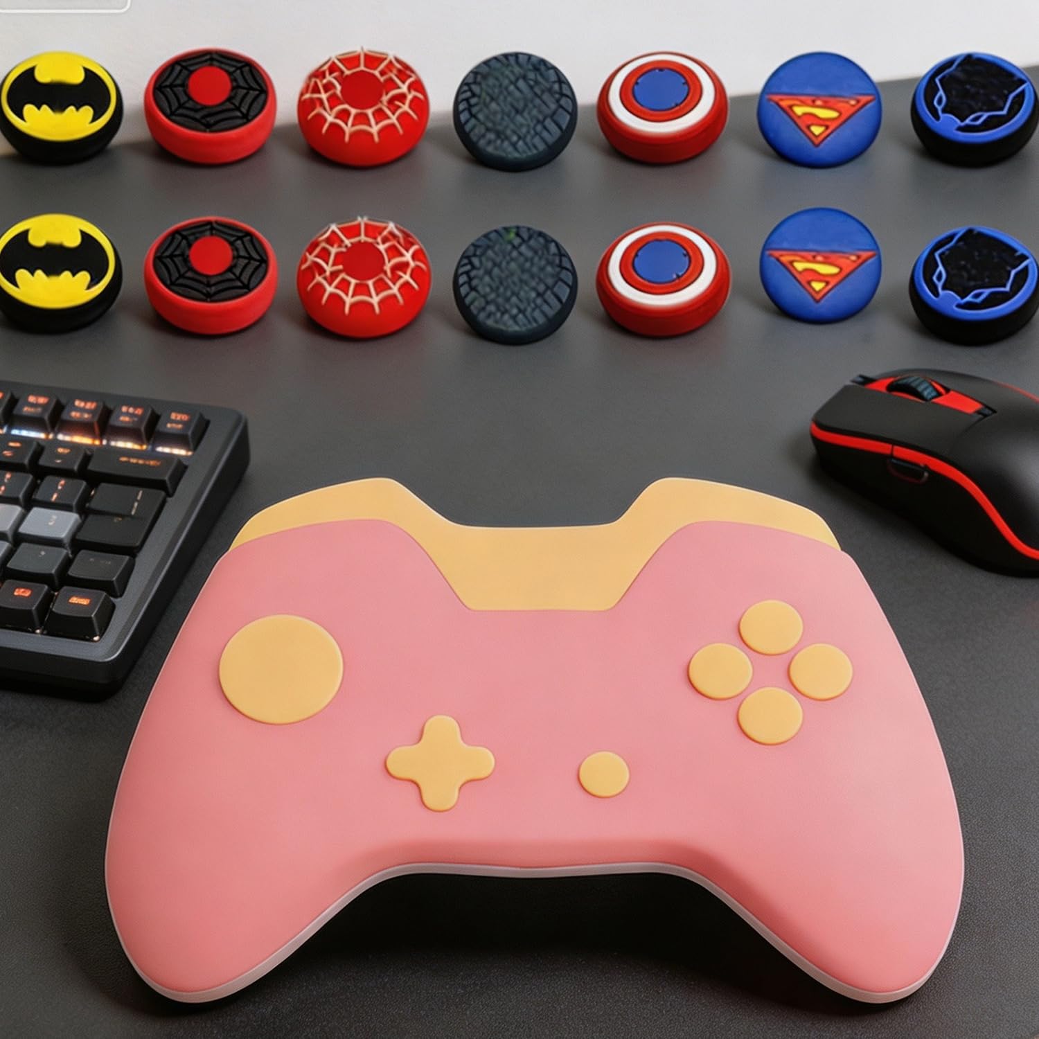Jaeespon 14Pcs Silicone Anti-Slip Thumb Grips, Universal Superhero Analog Stick Caps for PS5, PS4, Xbox Series X/S, Switch Pro Controller, Sweat Resistant Joystick Covers for Gaming Protection
