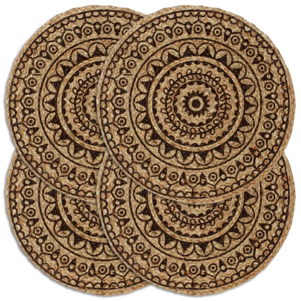 Lot de 4 sets de table ronds en jute tressés à la main pour table à manger, marron foncé, dessous de table pour salle à manger, décoration pour cuisine et salon