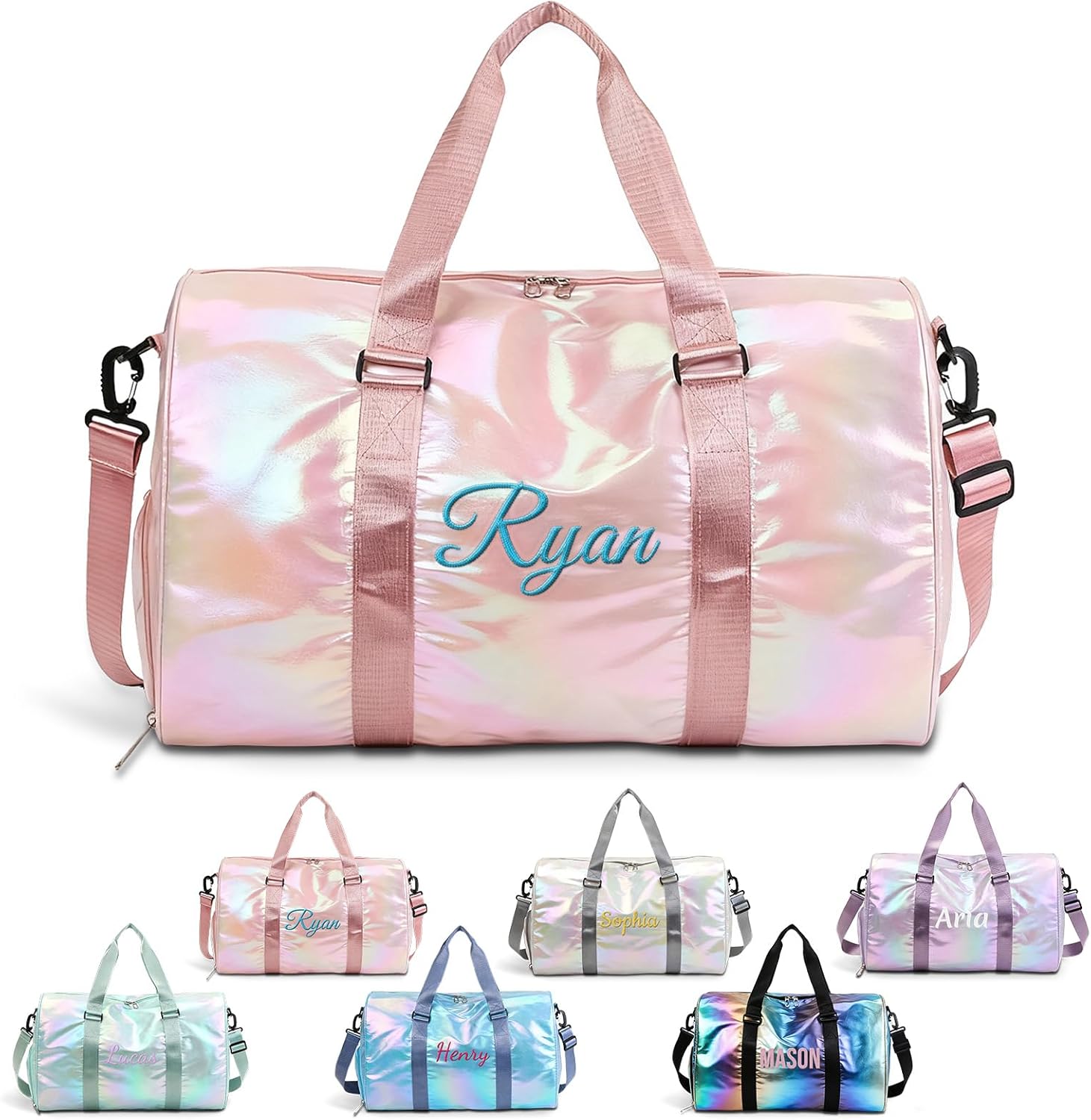 Personalized Sports Duffel Bag, Custom Embroidered Gym Bag with Name or Logo, Large Travel Weekender Overnight Bag for Women and Girls, Dance Fitness Tote for Sports or Travel (Black)