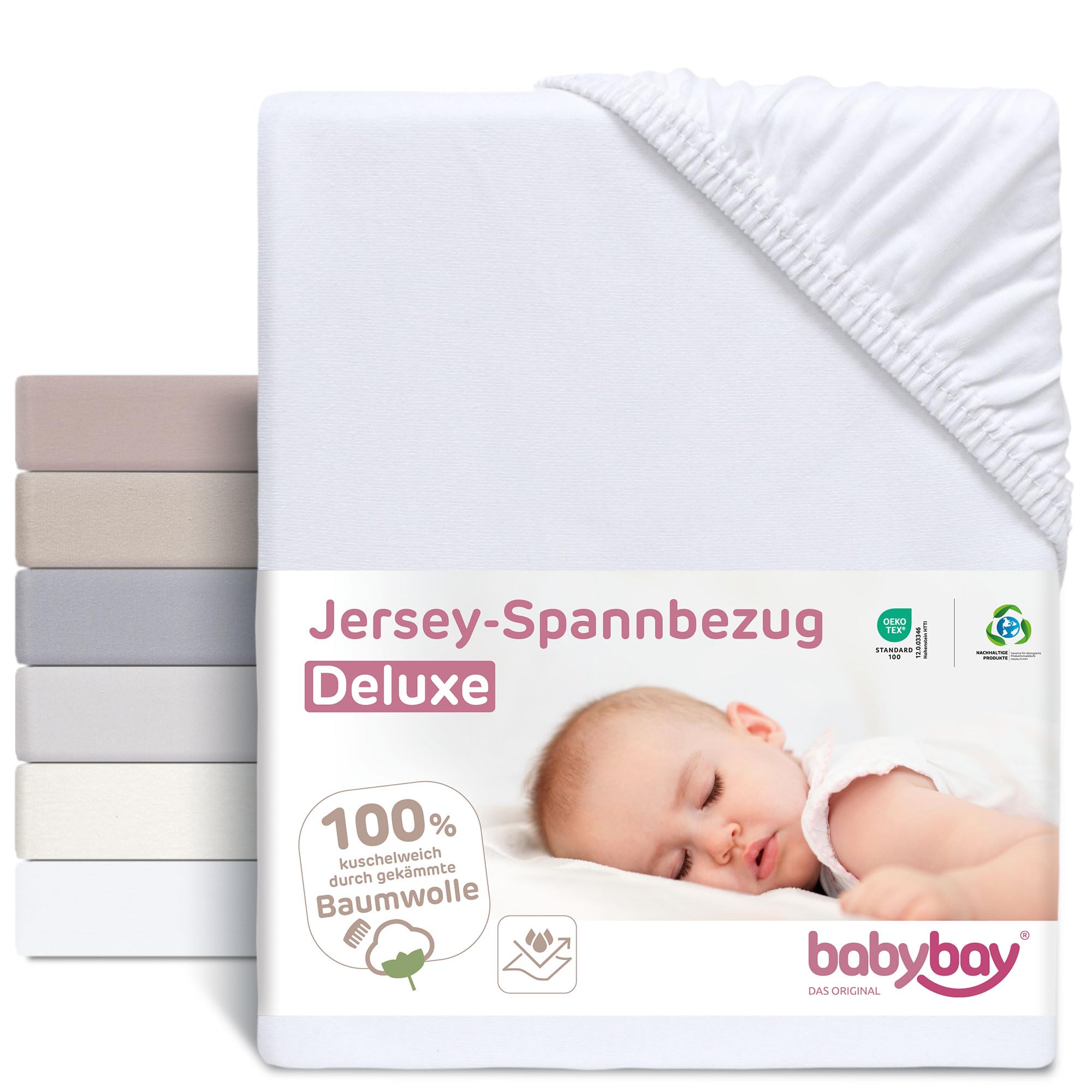 babybay Jersey Fitted Sheet Deluxe with Membrane Suitable for Model Extension Side Boxspring XXL, White
