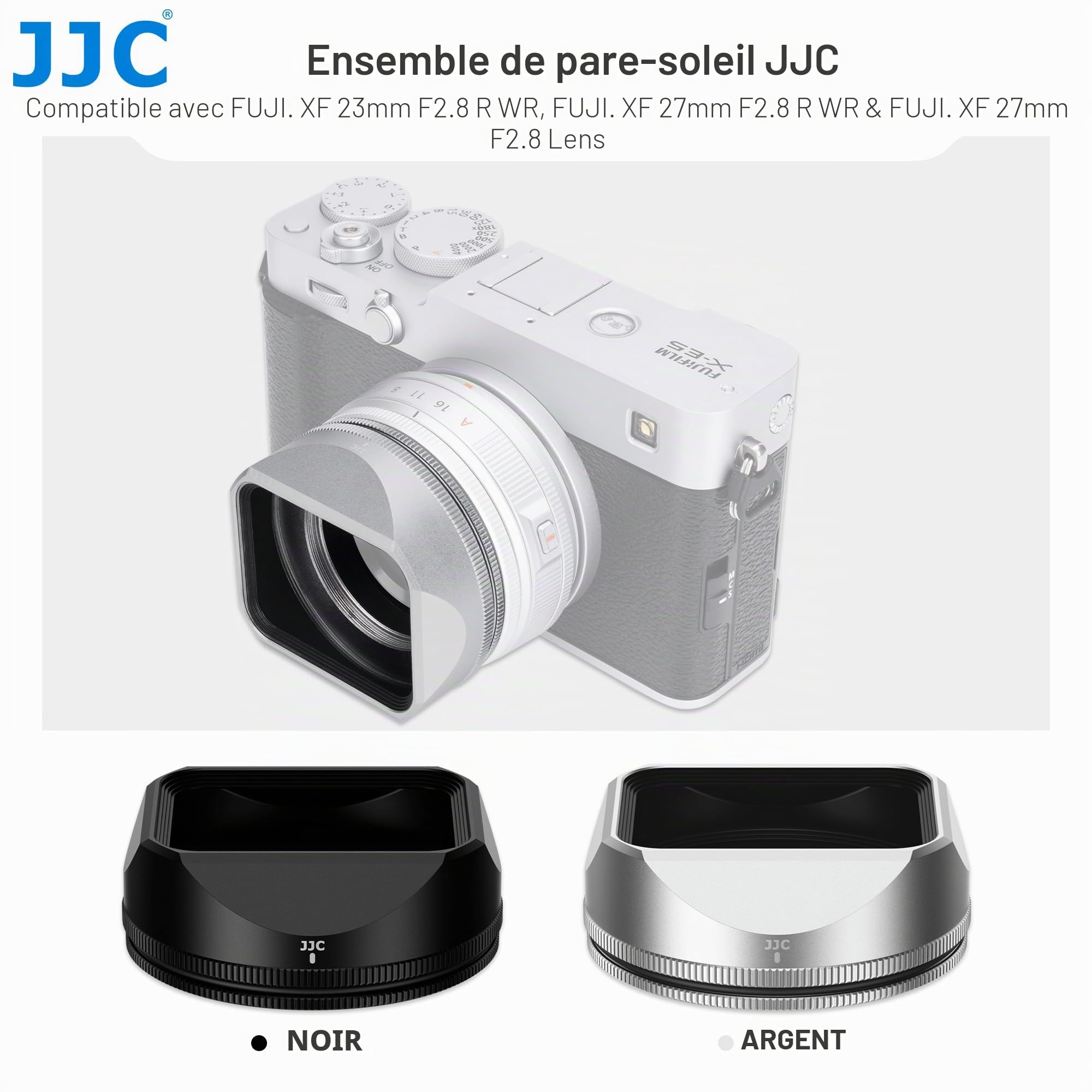 Pare-Soleil métallique JJC avec Bouchon d'objectif Compatible avec Les objectifs Fujifilm XE5 + XF 23 mm F2.8 R WR, XF 27 mm F2.8 R WR, XF27 mm F2.8, s'adapte aux filtres Ф39 mm, remplace Fuji LH-XF27