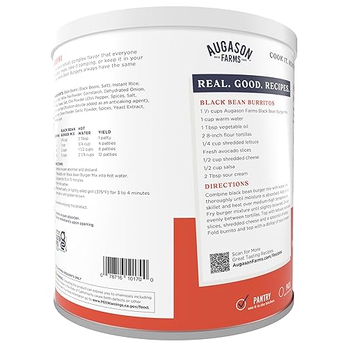 Miniatura 2 de Augason Farms - Mezcla para hamburguesas de frijoles negros en lata, certificada sin gluten, suministro de alimentos de emergencia, comidas diarias