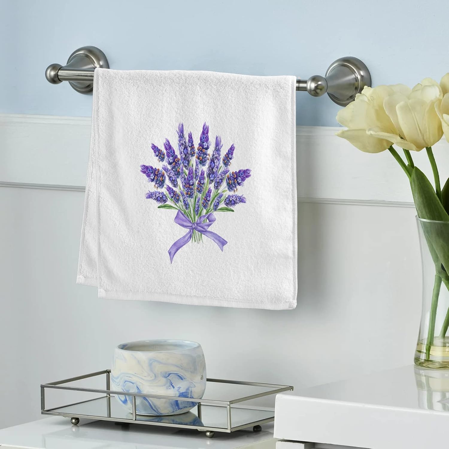 ALAZA Lavender Purple Hand Towels for Bathroom Set of 2, Fingertip Towel Face Towel Cotton Soft Absorbent Decorative Bath Towels 15.5x29.5 inch, Bouquet of Lavender Flowers - Image 2