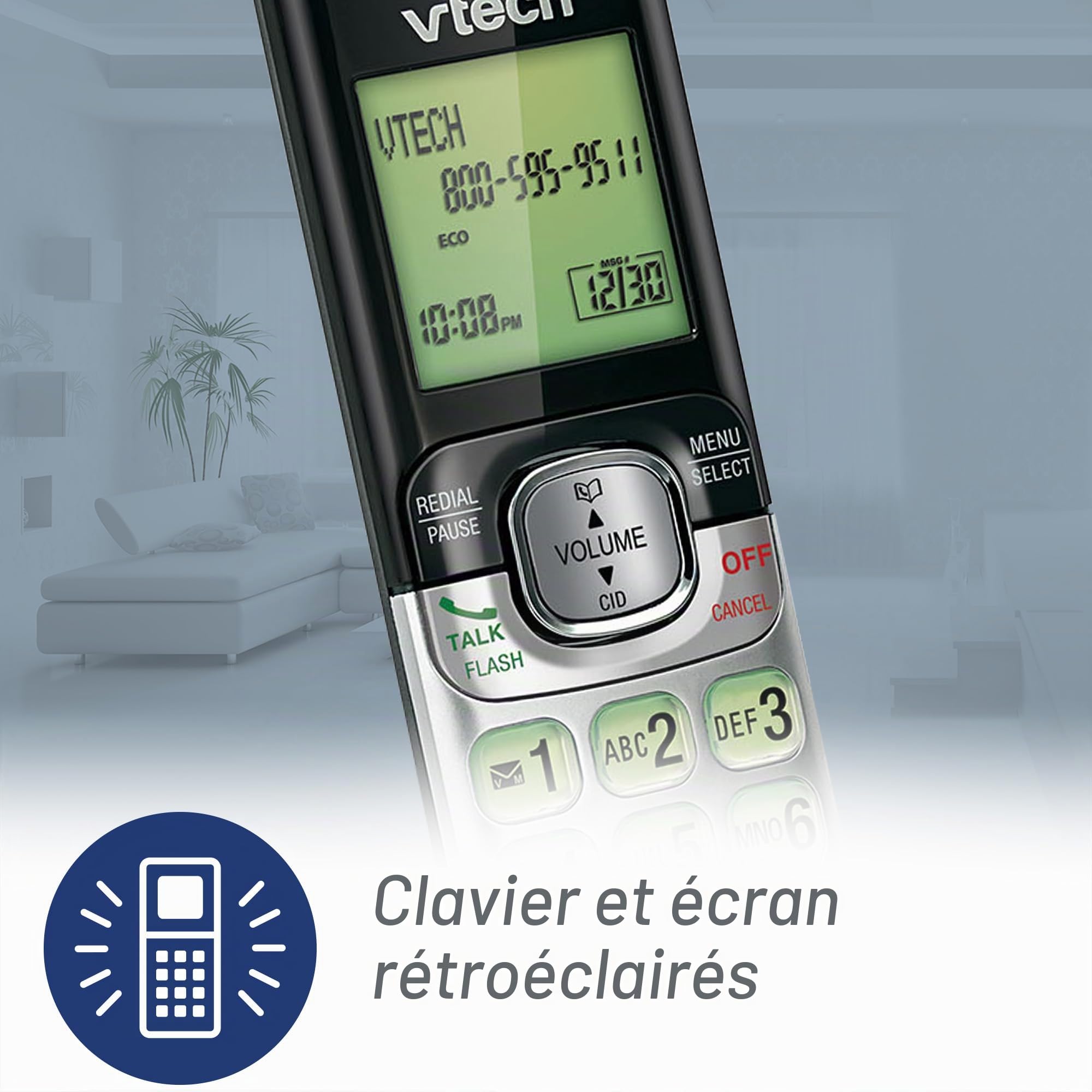VTech CS6529-5 5-Handset DECT 6.0 Cordless Phone with Answering System, Caller ID/Call Waiting, Wall-Mountable, LCD Screen, Handset Speakerphone (Silver/Black)