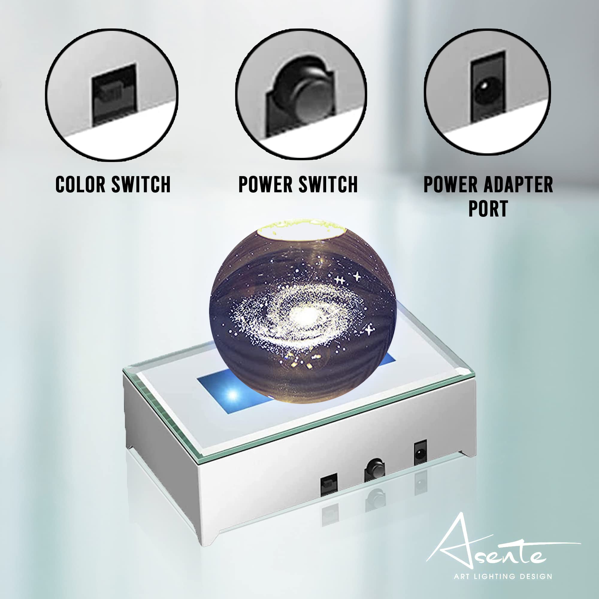5 cokołów świetlnych LED, programowalny, szczotkowany, srebrny, zasilany prądem zmiennym i USB, do sztuki ze szkła kryształowego 3D, podstawy świetlne, podświetlany uchwyt, podświetlany