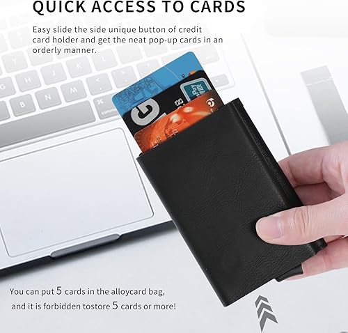 Miniatura 3 de Tarjetero para tarjetas de crédito para mujeres, carteras de cuero emergentes para hombres, delgado con bloqueo RFID, pasaporte y tarjetero de